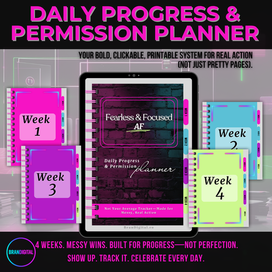 Fearless & Focused AF Daily Progress & Permission Planner (Digital, Hyperlinked, Printable)