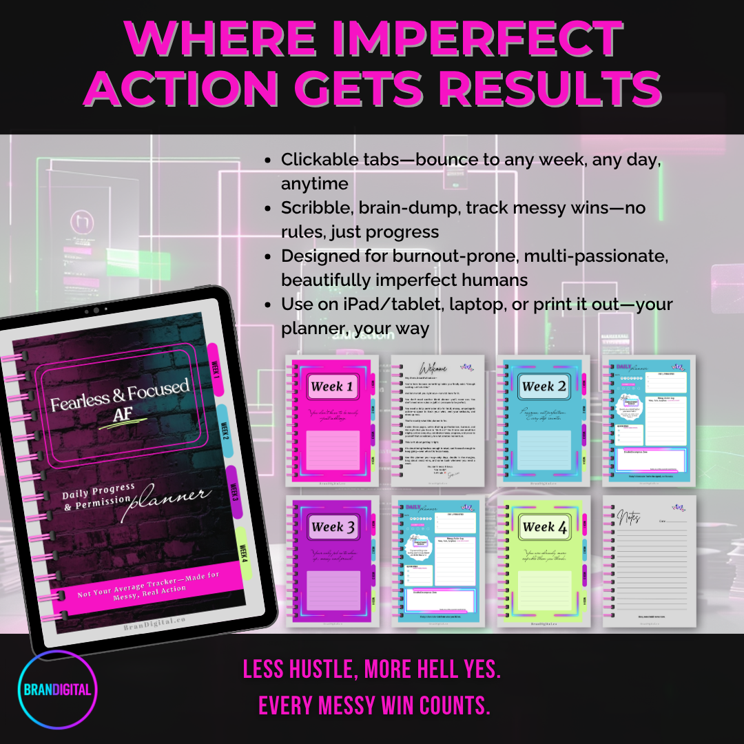 Fearless & Focused AF Daily Progress & Permission Planner (Digital, Hyperlinked, Printable)