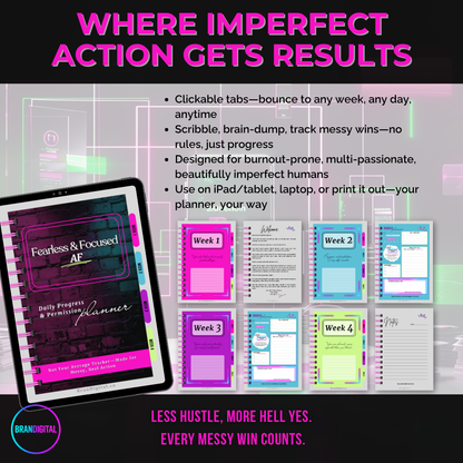 Fearless & Focused AF Daily Progress & Permission Planner (Digital, Hyperlinked, Printable)