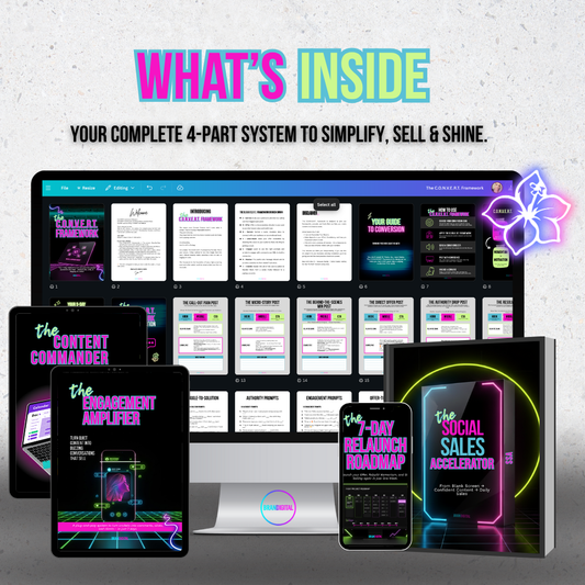 Promotional graphic for a digital product bundle with text and device mockups.